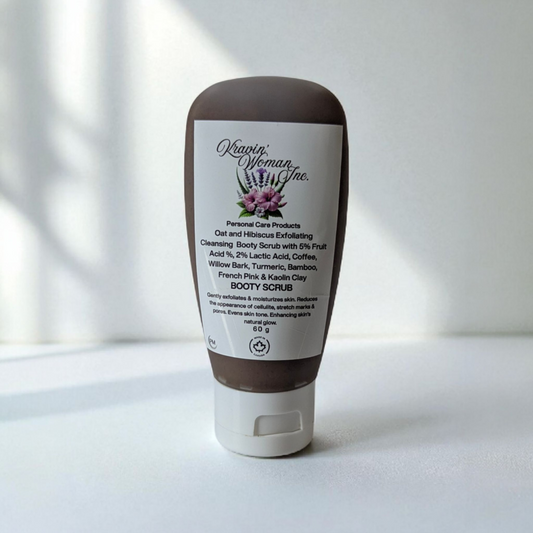 “Luxury handmade Coco Hibiscus Booty Scrub from Kravin Woman Inc—eco-friendly formula produced by a woman–owned Calgary skincare brand.